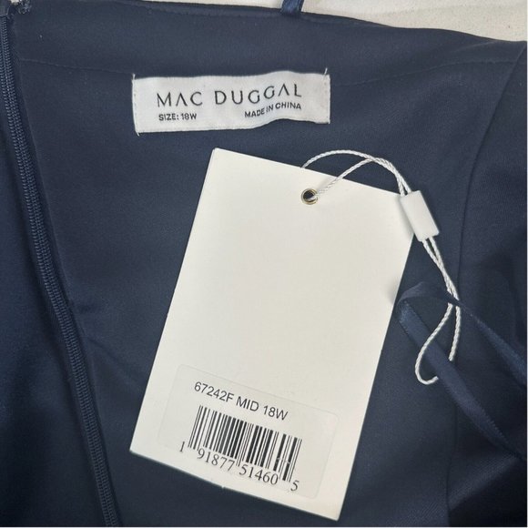 NWT Mac Duggal [ Plus 18W ] Ruched‎ One-Shoulder Long-Sleeve Gown Blue - Picture 16 of 16